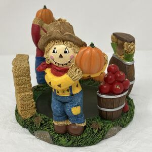 Yankee Candle Autumn Scarecrow Jar Candle Holder Fall Pumpkin Apple Farm Scene
